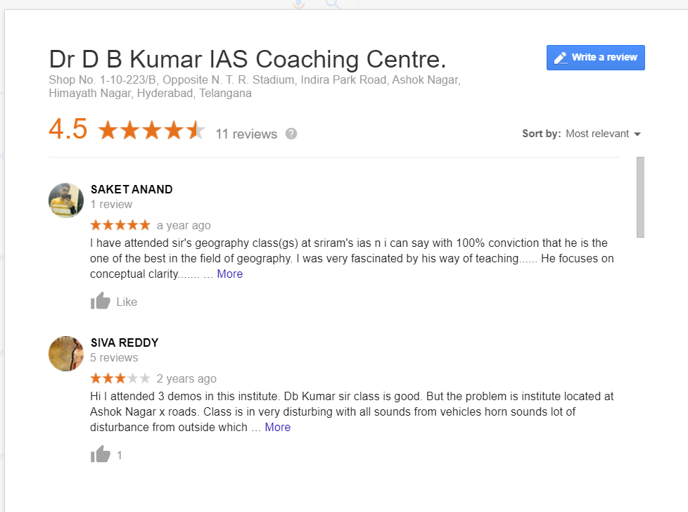 Dr D B Kumar IAS Coaching Centre Hyderabad Reviews