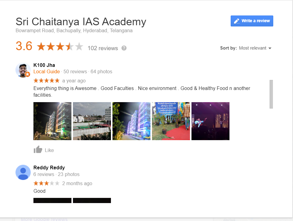 Sri Chaitanya IAS Academy Hyderabad Reviews