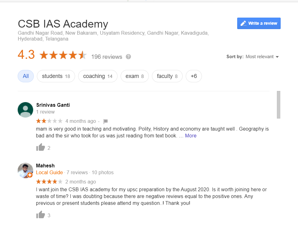 CSB IAS Academy Hyderabad Reviews